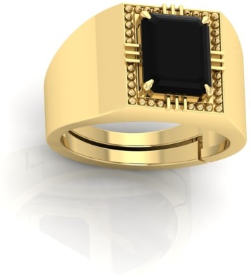 AMG Gems 5.25 Ratti Sulemani Black Hakik Gemstone Adjustable Ring For Men And Women Brass Agate Gold Plated Ring