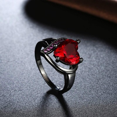 Alvira Valentine Love Blood Red Heart Shape for Girl And Women Stainless Steel, Brass, Stone, Metal, Copper Cubic Zirconia, Diamond Rhodium, Titanium, Black Silver Plated Ring