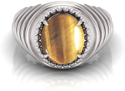 TODANI JEMS 9.25 Ratti Tiger Stone Gemstone Adjustable Ring With Lab CertificateI Shell Rhodium Plated Ring