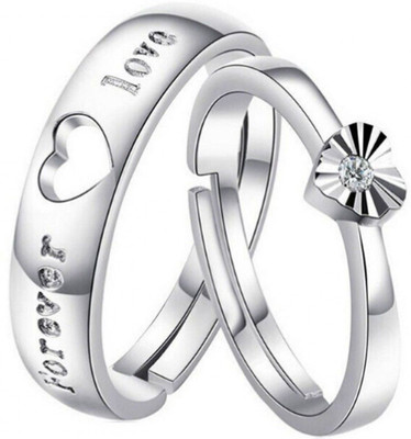 Inori Stainless Steel, Brass, Stone, Metal, Copper Cubic Zirconia, Crystal, Diamond Silver, Rhodium Plated Ring Set