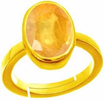 KUNDLI GEMS Yellow sapphire Ring Natural Stone Certified Pukhraj Stone Stone Ruby Gold Plated Ring