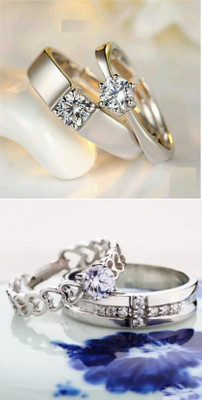 Ruhi Collection Valentine Special Cubic Zirconia Silver Plated AD Adjustable Fancy Couple Ring Stainless Steel Cubic Zirconia Silver Plated Ring