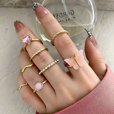 Jewels Galaxy Contemporary Stackable Rings Set Brass Gold Plated Stack Ring