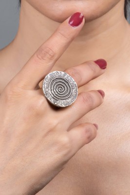 Look And Adorn Silver Replica Round Spiral Adjustable Finger Ring Metal Ring