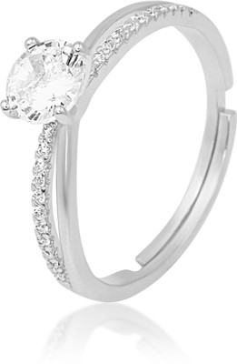 Silvish SILVISH 925 Silver Promise Classic Rhodium Plated Silver Ring for Women Silver Zircon Rhodium Plated Ring