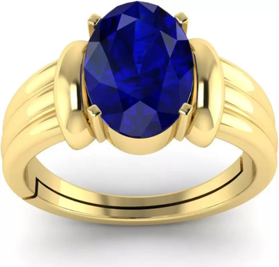 lilagems 9.25 Ratti AA++ Quality Natural Blue Sapphire Neelam Gemstone Adjustable Ring Brass Sapphire Gold Plated Ring