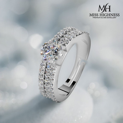 Miss Highness Triple Layer Solitaire Diamond Adjustable Ring – Luxury Gift for Women & Girls, Sterling Silver Cubic Zirconia Rhodium Plated Ring