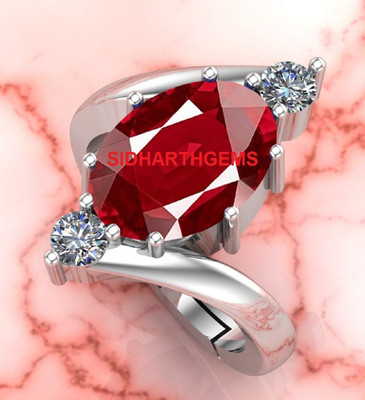 KUSHMIWAL GEMS 8.25 Ratti Natural Ruby Stone Manik Ring Adjustable Brass Ruby Silver Plated Ring