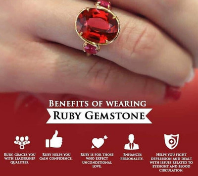 Gemzonite Manik Ring Natural Stone Ruby unheated & Untreated stone for Men & Women Brass Ruby Gold Plated Ring