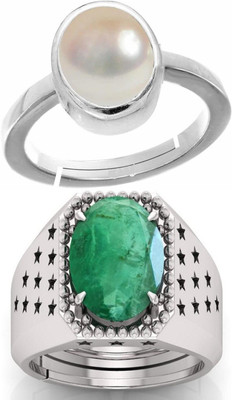 BHAIRAW GEMS Moonstone Stone Silver Adjustable Ring Stainless Steel Ring