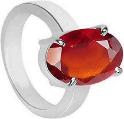 Gemzonite Natural Hessonite Stone Lab Certified Gomed Silver Plated Ring Stone Garnet Silver Plated Ring