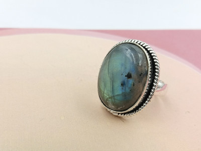 ShrimJewels Oxidised Labradorite Statement Ring for Women and Girls Brass Copper Plated Ring