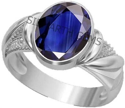 KUSHMIWAL GEMS 11.25 Ratti 6.00 Crt AA++ Certified Blue Sapphire Ring Nilam/Neelam Stone Ring Brass Sapphire Silver Plated Ring