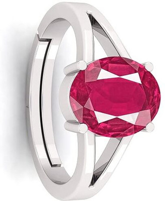 KUSHMIWAL GEMS 8.25 Ratti 7.00 Carat Natural Ruby Manik Gemstone Adjustable Ring Brass Ruby Silver Plated Ring