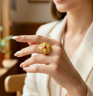 Shifa Enterprises RING-1g-GOLD-FANCY-S9 Brass Cubic Zirconia Ring