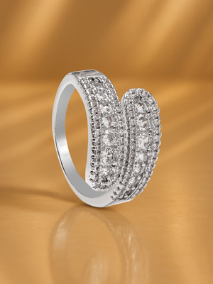 Rubans Voguish Rhodium-Plated Stainless Steel Waterproof Cubic Zirconia Adjustable Ring Stainless Steel Gold Plated Ring