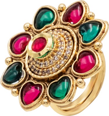 Shining Jewel Brass Cubic Zirconia Gold Plated Ring
