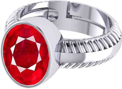 SIDHGEMS 9.25 Ratti 8.00 Carat Ruby Manik Original Certified Gemstone Adjustable Brass Ruby Silver Plated Ring
