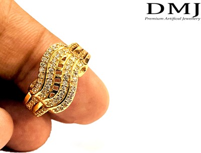 DMJ Premium American Diamond Heavy Gold Look Finely Detailed Handmade Ring Brass Gold Plated Ring