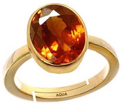 AQUAGEMS Hessonite (Gomed) 6.25 Ratti or 5.50 Ct Gemstone For Men Five Metal Adjustable Alloy Ring
