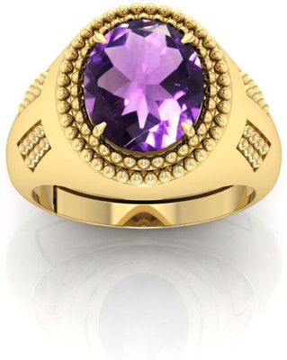 Pranjal Gems 12.25 Ratti Amethyst Gemstone Adjustable Ring With Lab CertificateCH Crystal Amethyst Gold Plated Ring