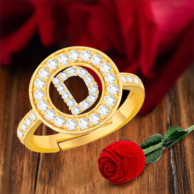 MEENAZ valentine gifts couple rings for girls women girlfriend D Alphabet name ring Brass, Copper, Crystal, Stone, Alloy, Metal Cubic Zirconia, Diamond, Zircon, Crystal Gold Plated Ring Set