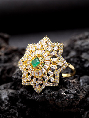 ANOUK Gold Plated American Diamond Stone Studded Star Shape Ring Alloy Cubic Zirconia Gold Plated Ring