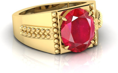 TODANI JEMS 7.25 Ratti Manikya Gemstone Adjustable Ring With Lab CertificateE Crystal Ruby Rhodium Plated Ring