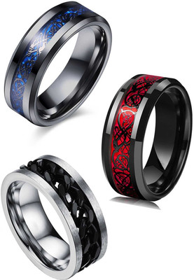 MEENAZ Fancy Party wear Stylish silver rings for men combo gents boys lover Black Alloy, Steel, Metal, Tungsten, Sterling Silver Rhodium, Titanium, Black Silver Plated Ring