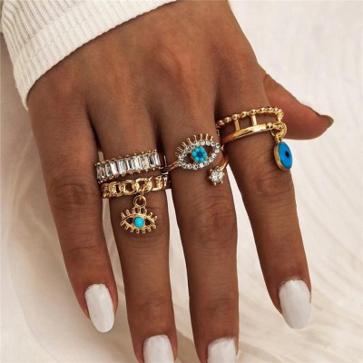 Fashion Frill Stunning Pair of Rings AD Eye Crystal Golden Ring For Girls Women Alloy Gold Plated Ring Set