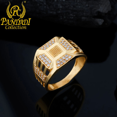 Pandadi Collection Stylish Brass Diamond Gold Plated Ring Brass Gold Plated Ring