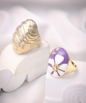 SOHI Set Of 2 Whirlwind Statement Ring - California Gold & Lavender Alloy Gold Plated Ring Set