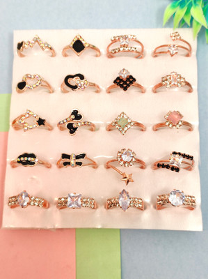 Divyanshi Collection Stylish Gold & Silver Plated Multicolour Multi Sizes 20 Rings Brass Diamond Gold, Silver Plated Ring Set