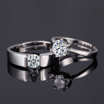 White Chimes Adjustable Couple Ring for lovers in silver stylish king Queen design Alloy Sterling Silver Plated Ring