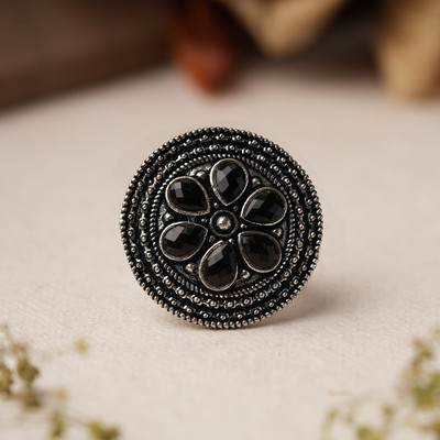 Sanseeta Rashmi- Silver oxidised ring (Black)Silver oxidised ring` Brass Zircon Silver Plated Ring