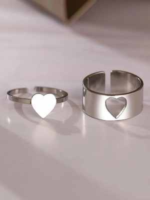 Dressberry Valentine Couple Combo Stylish Finger Rings Couples Heart Lovers Alloy Silver Plated Ring