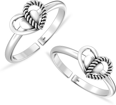 LeCalla LeCalla 925 Sterling Silver Designer Oxidized Heart Toe Rings for Women Sterling Silver Sterling Silver Plated Toe Ring Set