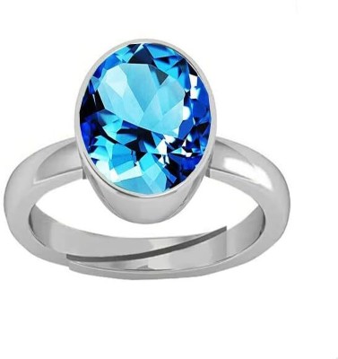 KUSHMIWAL GEMS 11.25 Ratti Special Quality BlueTopaz Free Size Adjustable Brass Topaz Silver Plated Ring