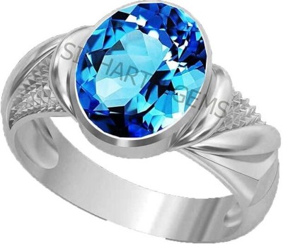 KUSHMIWAL GEMS 9.25 Ratti Special Quality BlueTopaz Free Size Adjustable Brass Topaz Silver Plated Ring