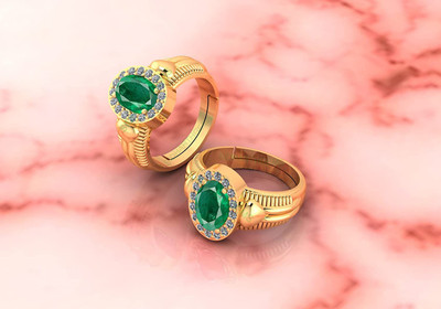 Sidharth Gems SIDHARTH GEMS 6.25 Ratti 5.00 Crt Natural Emerald Panna Adjustable Rashi Ratan Brass Emerald Brass Plated Ring