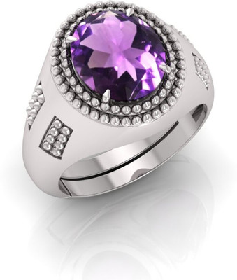 Pranjal Gems 14.25 Ratti Amethyst Gemstone Adjustable Ring With Lab CertificateHC Metal Amethyst Gold Plated Ring