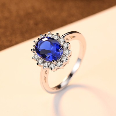 MYKI Dazzling Blue Diamond Ring For Women & GirlS Stainless Steel Swarovski Zirconia Silver Plated Ring