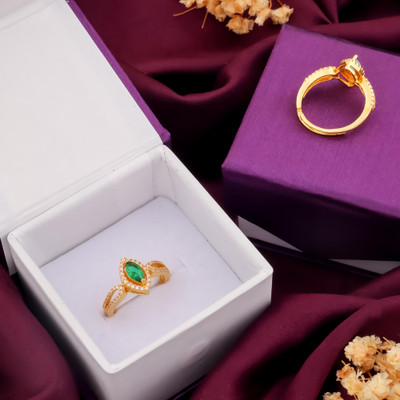 Pushp Creation Ring for Men & Women Brass Cubic Zirconia Gold Plated Ring