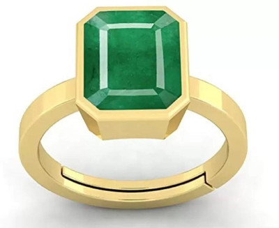 EVERYTHING GEMS Brass Emerald Gold Plated Ring