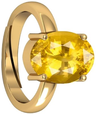 KUSHMIWAL GEMS 9.25 Ratti Unheated Untreatet Quality Natural Yellow Sapphire Pukhraj Gemstone Brass Sapphire Gold Plated Ring