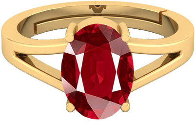 barmunda gems 6.25-6.50 Ratti Ruby Manik Stone Panchdhatu Ring Brass Ruby Rhodium Plated Ring