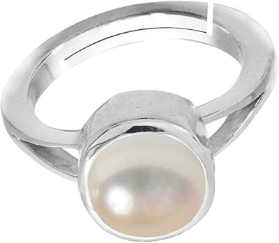 kirti sales 7.25 Ratti Natural Pearl /Moti Silver Metal Ring for Men and Women Brass Pearl Silver Plated Ring