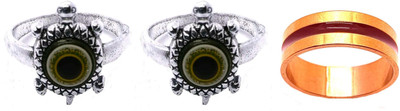 Dynamic Retail Global Set of 3 Rings for Men & Women, Black-Gold Alloy Ring