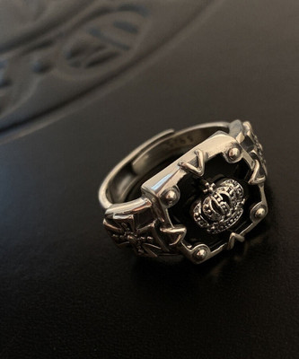 vs unique collections Adjustable Funky Silver Color Black Enamel King Crown Cross Finger Thumb Ring Stainless Steel Silver Plated Ring