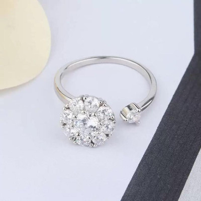 Neerajyoti Silver polished Fidget Anxiety Free Rotating for Women/Girl Alloy Crystal Brass Plated Ring